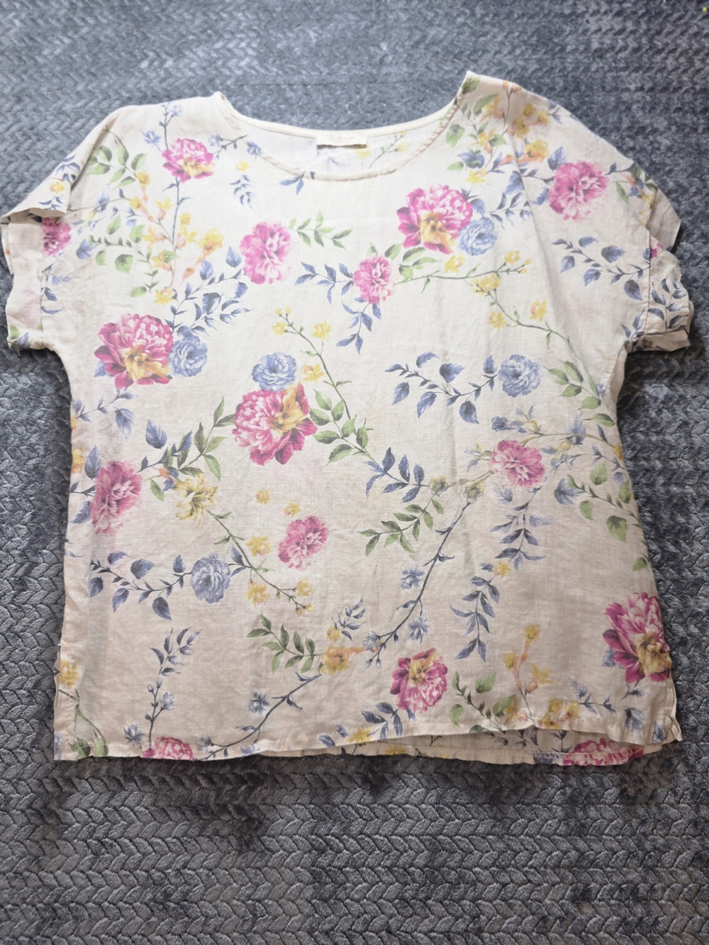 Ballantyne Cream Linen Top with Pink, Blue & Yellow Floral Print